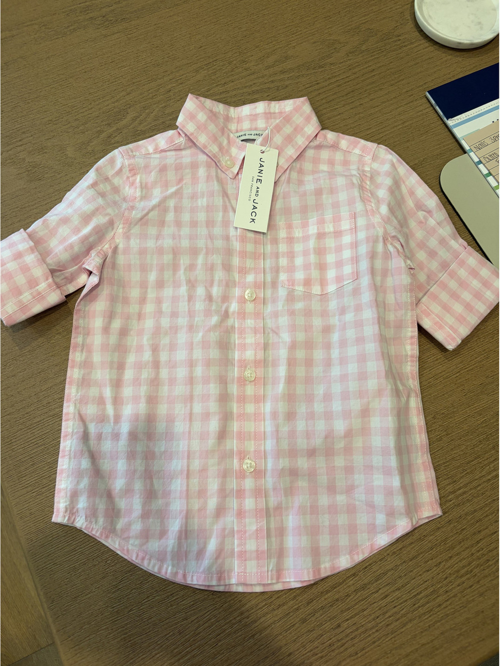 NWT Janie and Jack Boy's Pink Gingham Collared Button Up size 2T